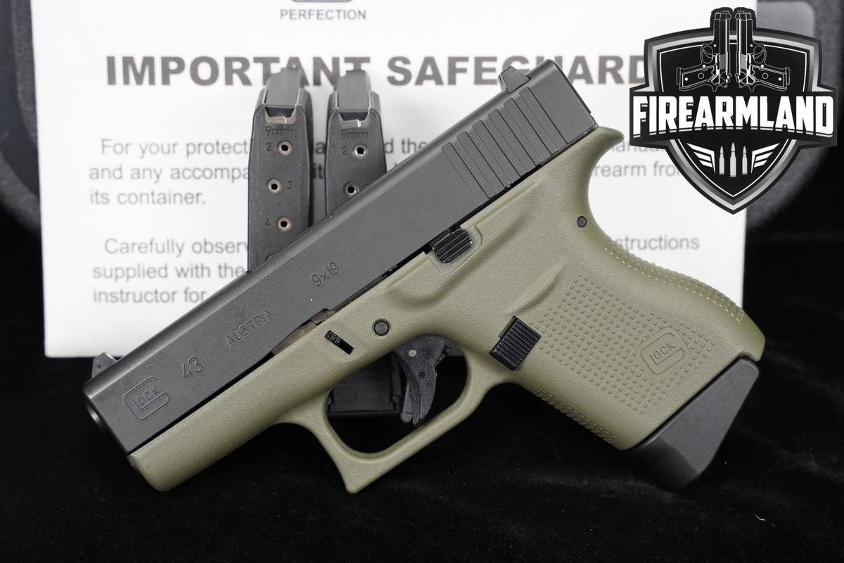 Glock 43 Slimline G43 9mm 3.41" Two-Tone Black & Green +3 MAGS & ORIG CASE