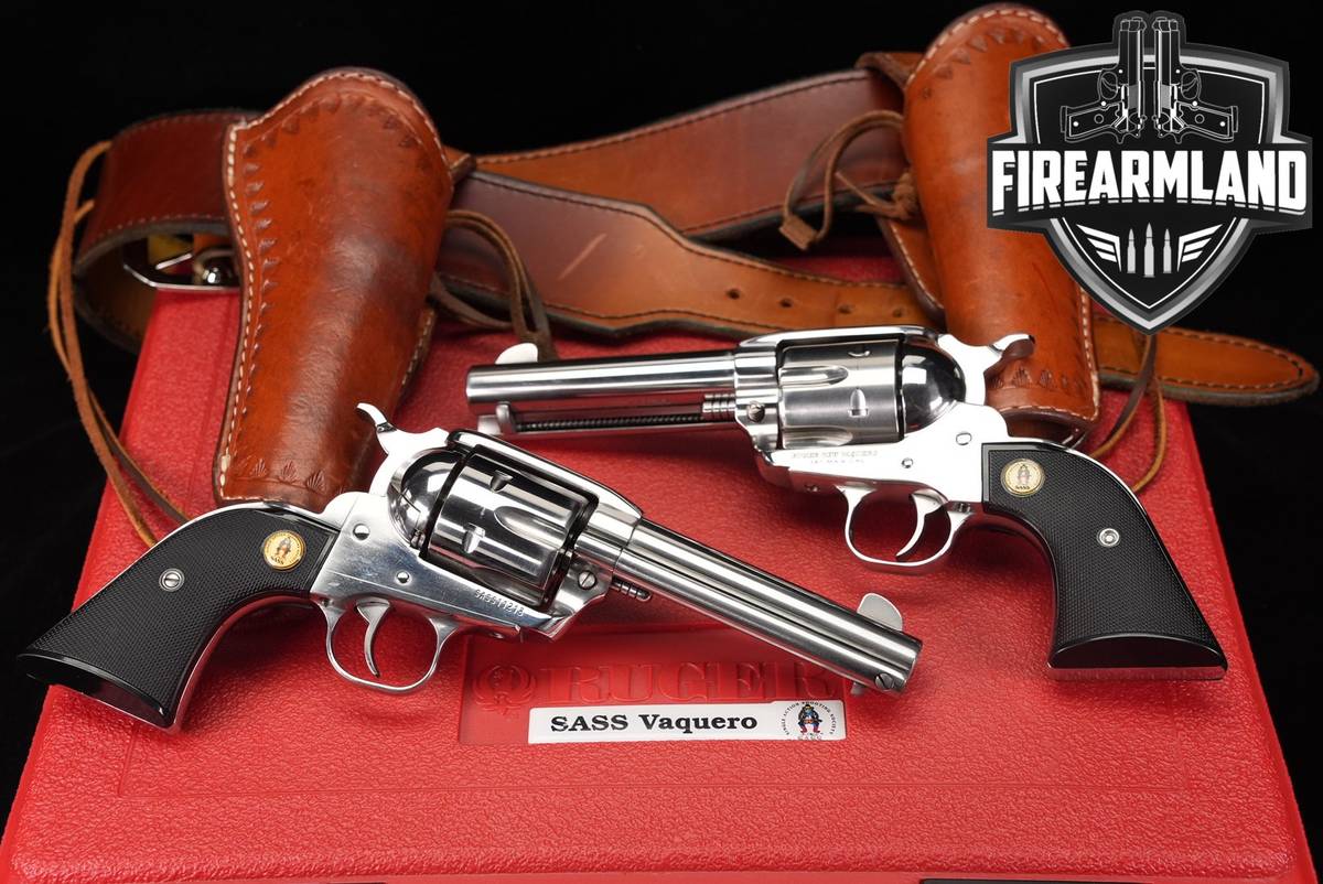 TWIN PAIR Ruger New Vaquero SASS 357 Magnum 4.62 High-Gloss Stainless +CASE