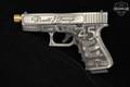 Glock G19 Gen3; Custom Engraved Donald J Trump Theme 9mm Luger Two-Tone Silver/Graphite in Like-New Condition Image 4