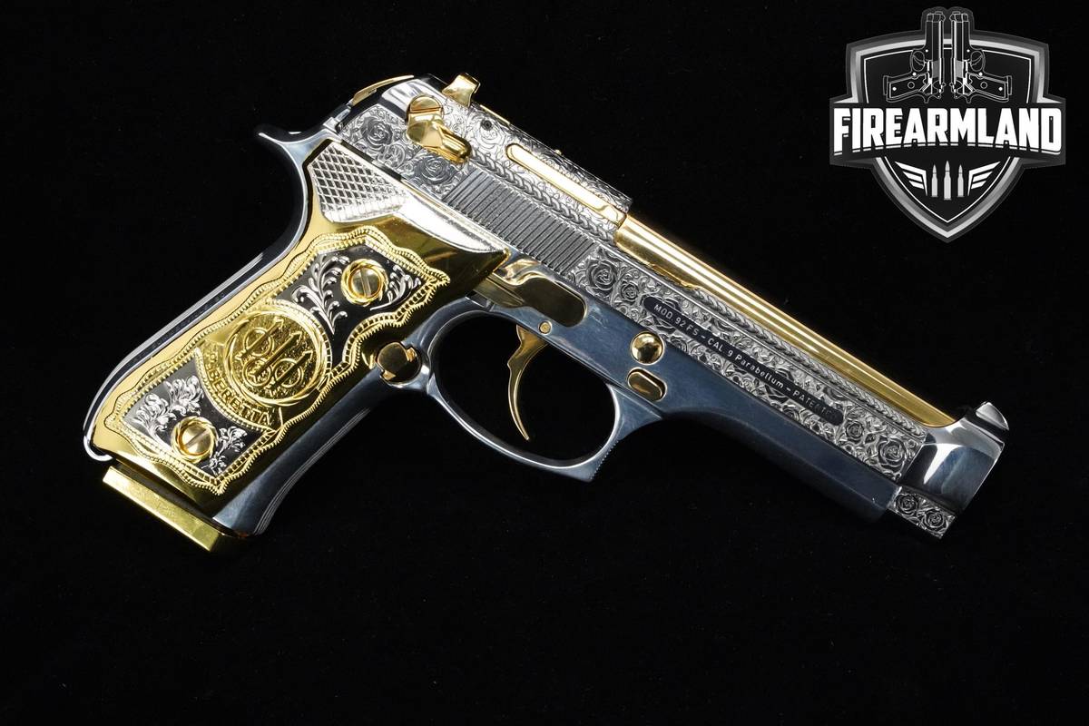 ENGRAVED Beretta Model 92FS 9mm 4.5" Gold Beretta 92FS +2 MAGS & ORIG CASE
