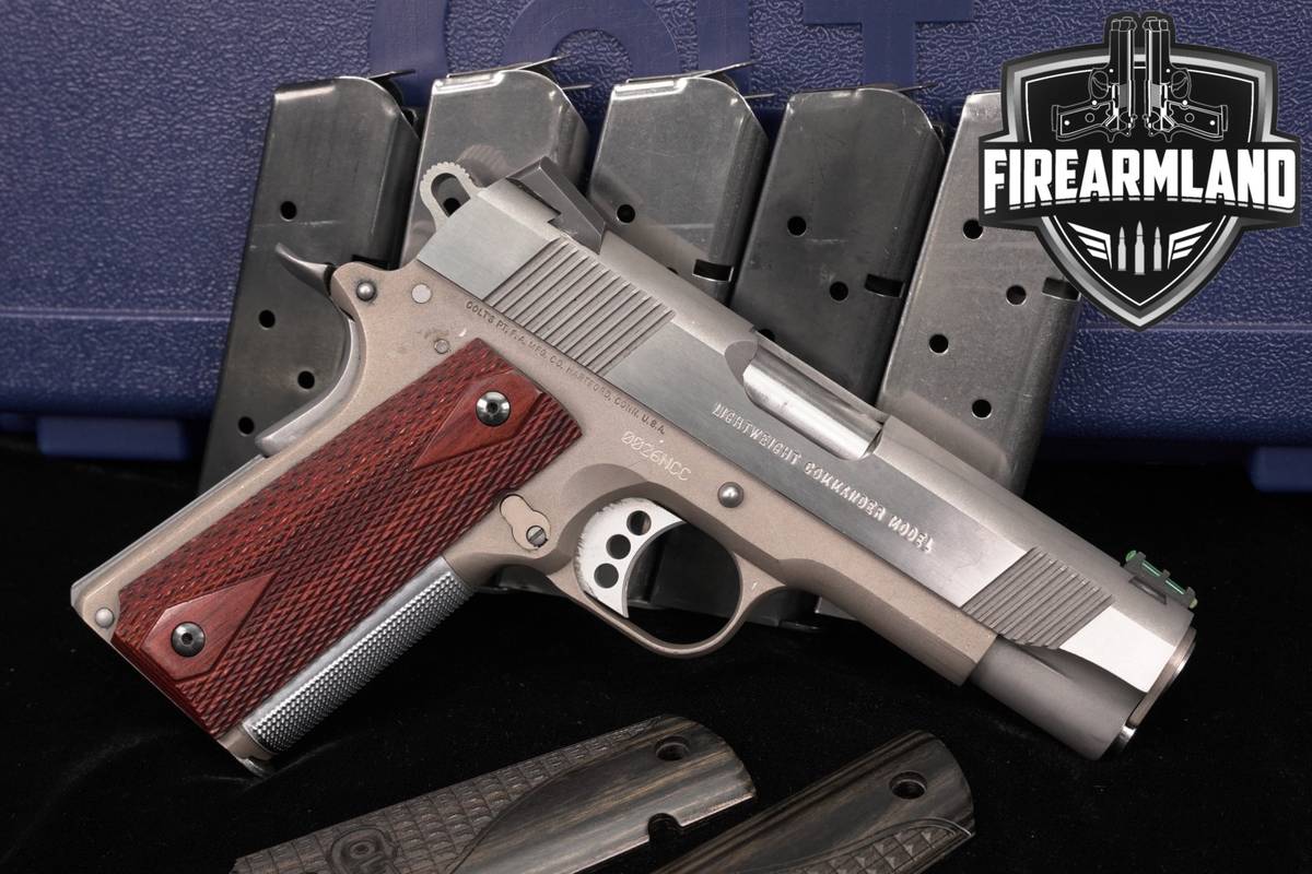 Colt Lightweight Commander 45 ACP 1911 NICKEL/STAINLESS +6 MAGS & ORIG CASE