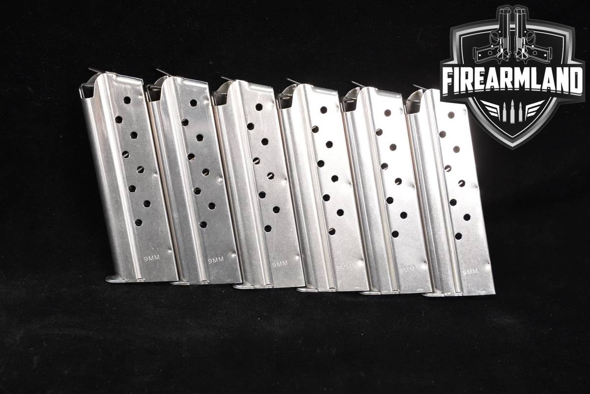 Kimber SIX (6) Stainless Steel Full Length 1911 9 Round Magazines 9mm Luger