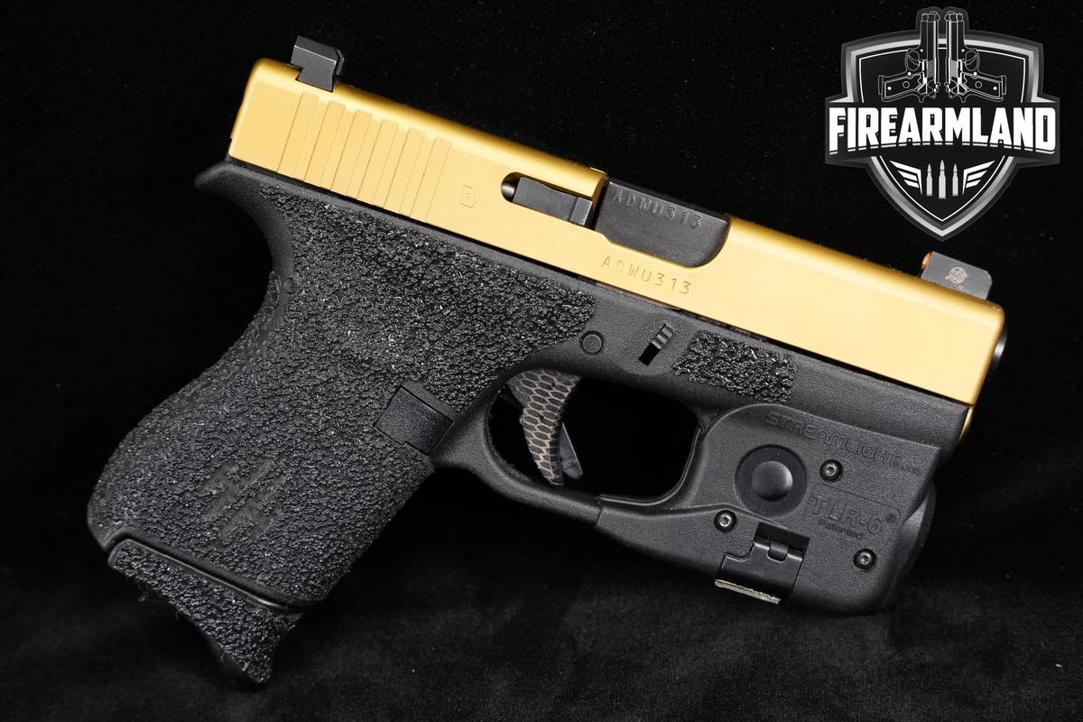 Glock 42 380 ACP 3.25" Two-Tone Gold +5 MAGS, ORIG CASE & HOLSTER