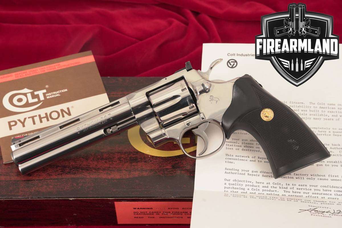 1985 Colt Python Bright Stainless 357 Magnum 6" Snake Gun +ORIG BOX