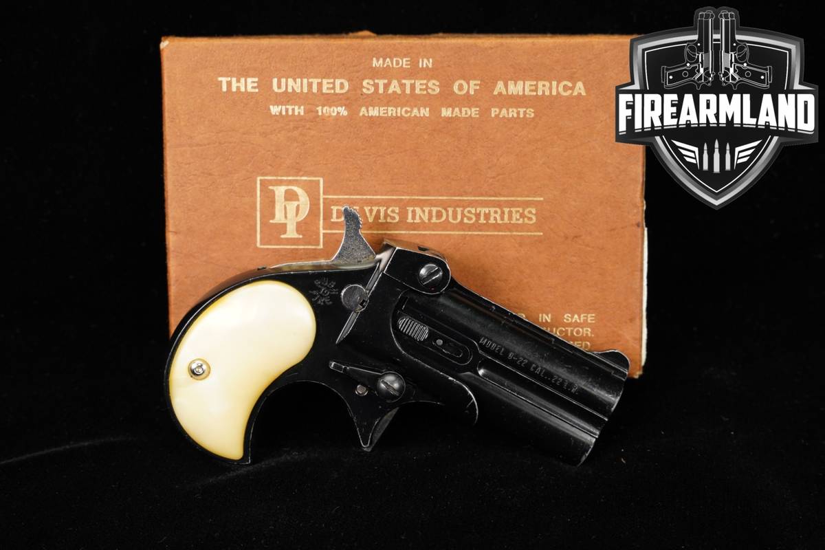 Davis Industries Model D-22 22LR Blued Derringer PEARL GRIPS D22 +ORIG BOX