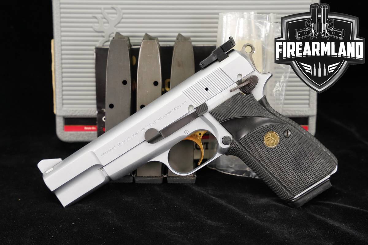1999 Browning Hi-Power 9mm 4.625 Stainless +4 MAGS & ORIG CASE