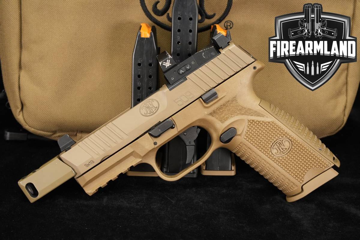 FN 509 Tactical 9mm 4.5" FDE FN509 COMP +4 MAGS, ORIG CASE, VORTEX OPTICS