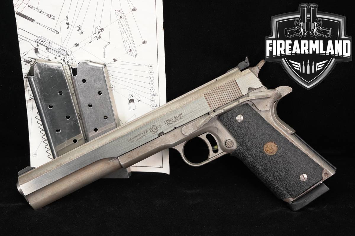 AMT Hardballer Automatic Long Slide 45 ACP 1911 7" Stainless +3 MAGS
