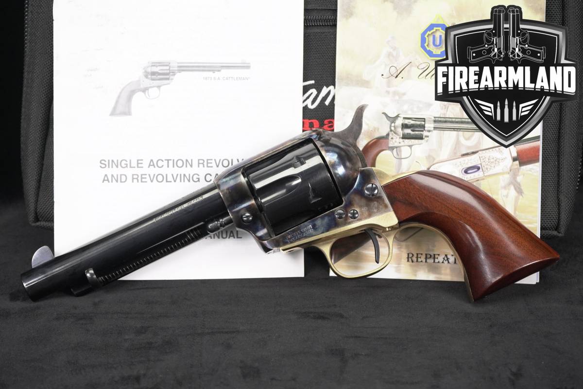 A Uberti 1873 Cattleman Brass 45 Colt SAA Color Case Hardened & Blued ITALY