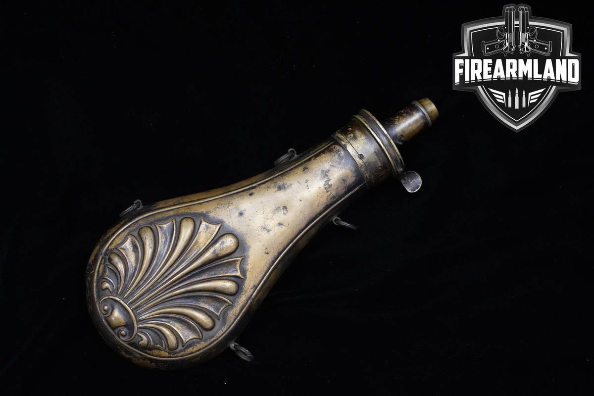 18th Century Antique Military/Hunting Black Powder Brass Flask Muzzleloader