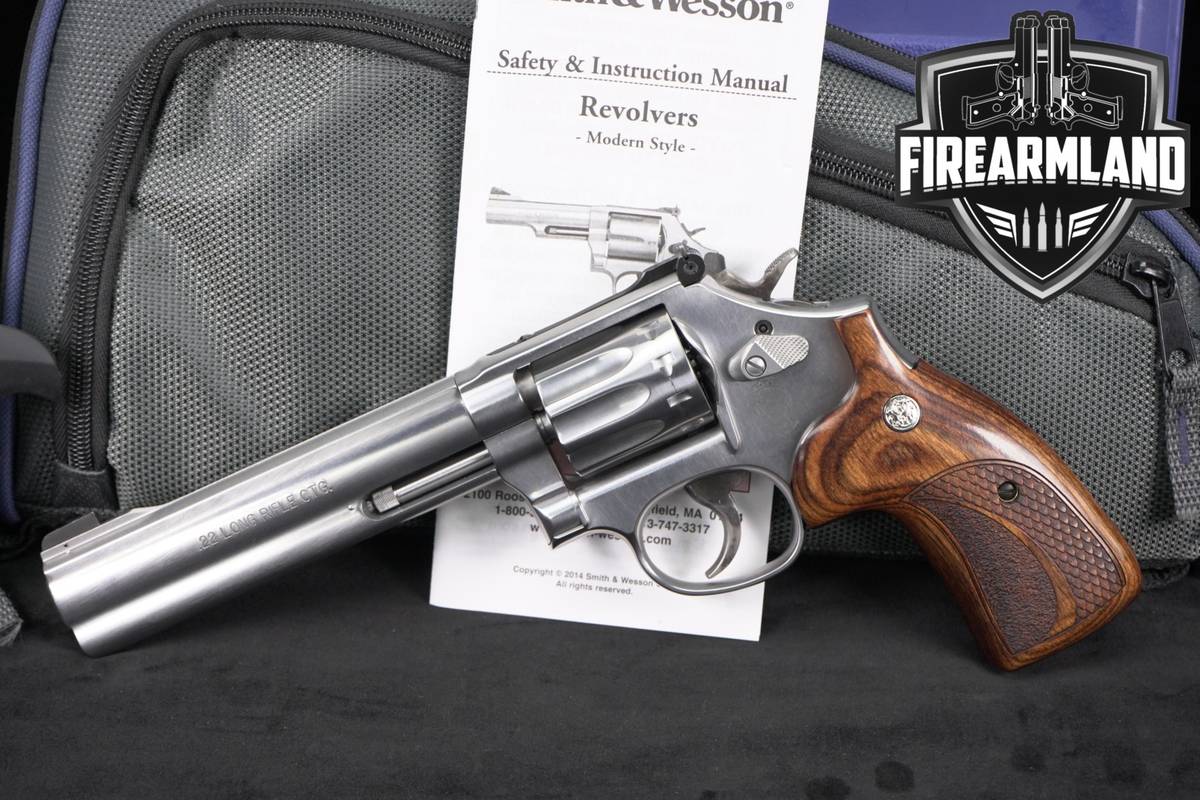 Smith & Wesso Model 617-6 S&W 22LR Satin Stainless M617 +ORIG CASE, OG GRIP