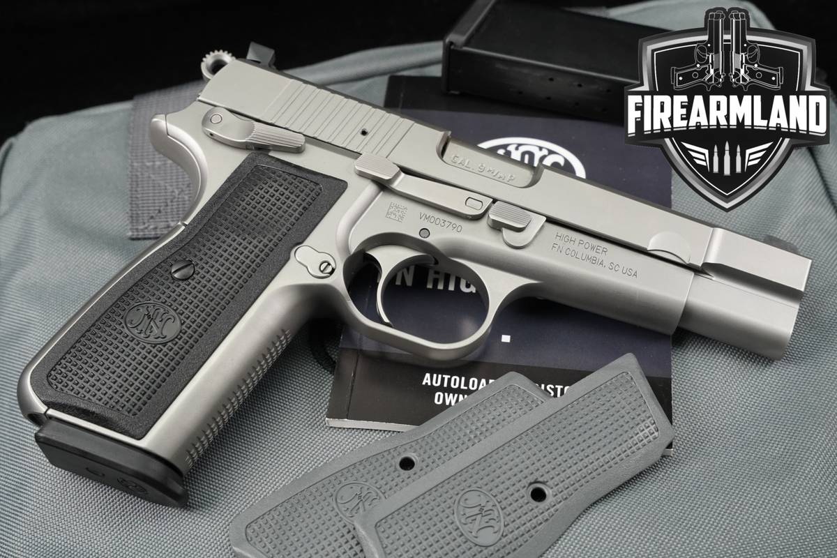 DESIRED FN High Power 9mm 4.7" Stainless Hi +2 MAGS, GRIPS & ORIG CASE