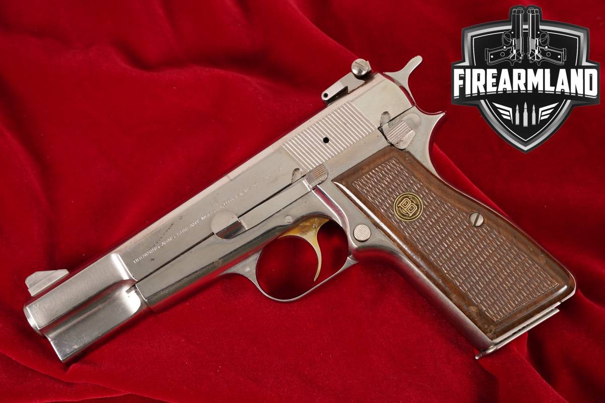 1981 Browning Hi-Power 9mm 4.65" Bright Nickel BHP HiPower Gold Trigger