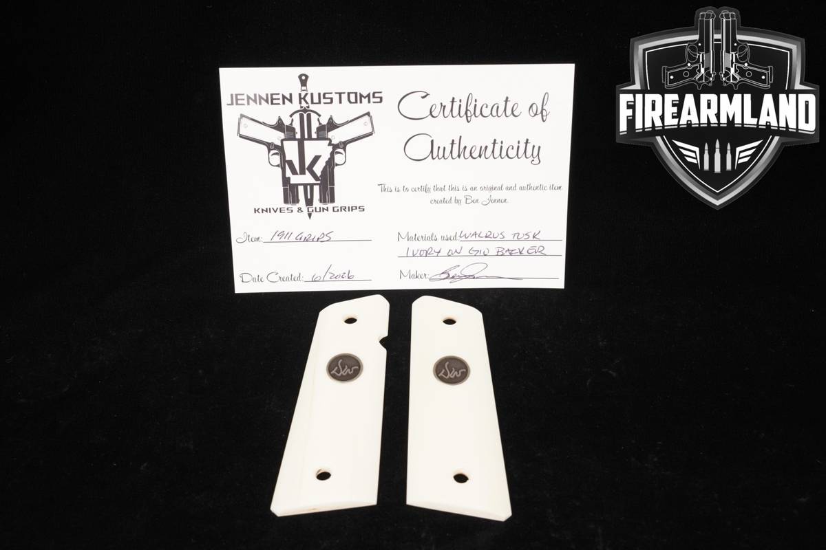 Jennen Kustoms Walrus Tusk Ivory 1911 Grips Dan Wesson Medallions Grip
