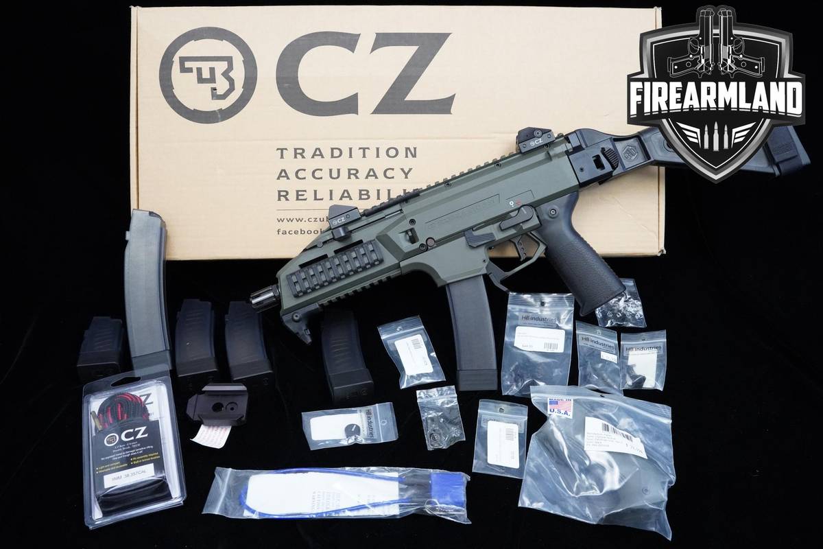 LIKE-NEW CZ Scorpion EVO 3 S1 9mm 8" OD Green CZ HB Industries +6 MAGS