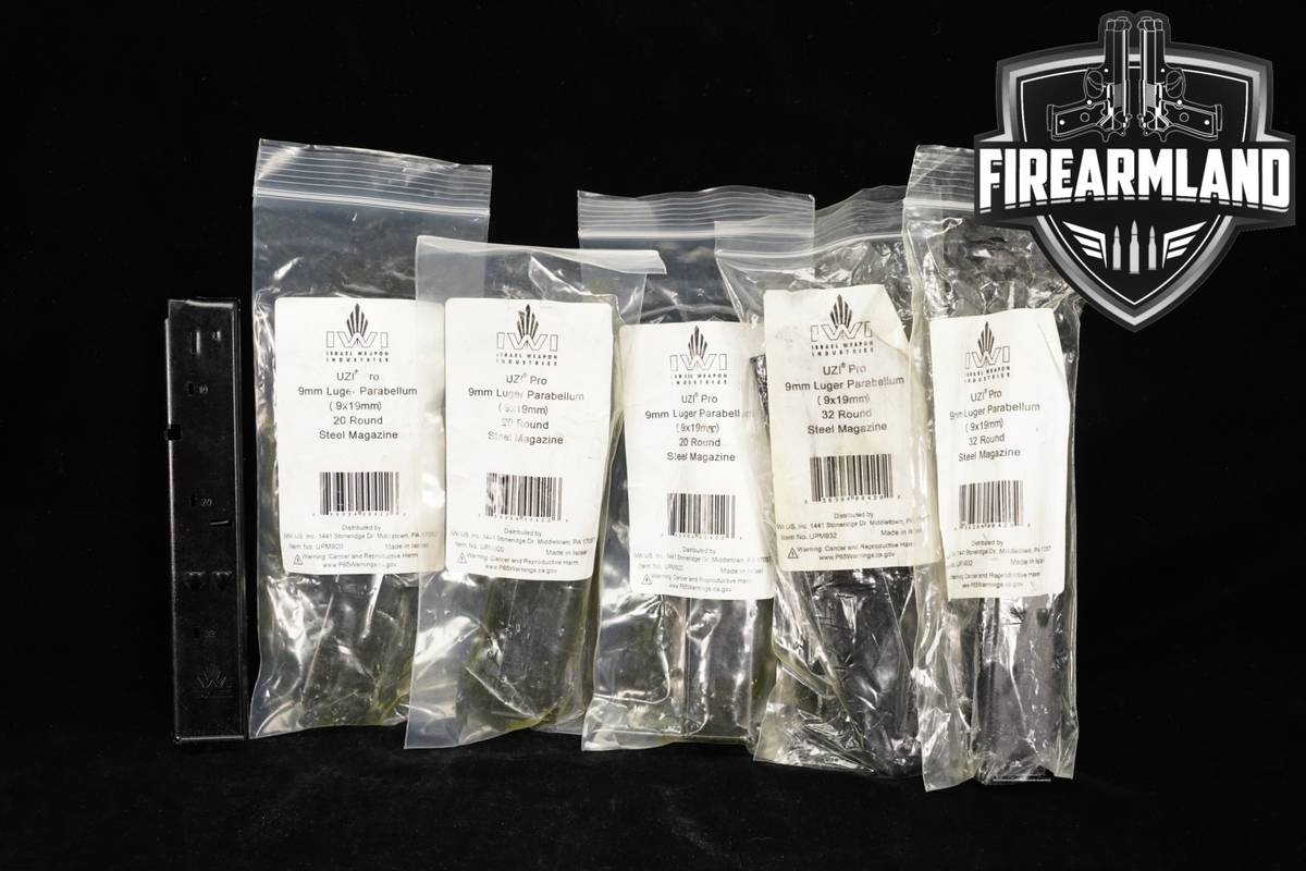 SIX (6) Israel Weapon Industries (IWI) UZI Magazines 20-Round & 32 9mm Mags