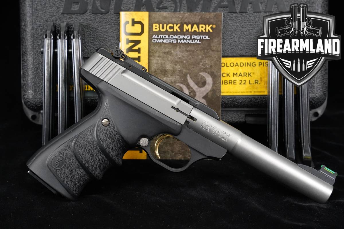 Browning Buck Mark Camper Stainless URX 22LR BULL BARREL +7 MAGS, ORIG CASE