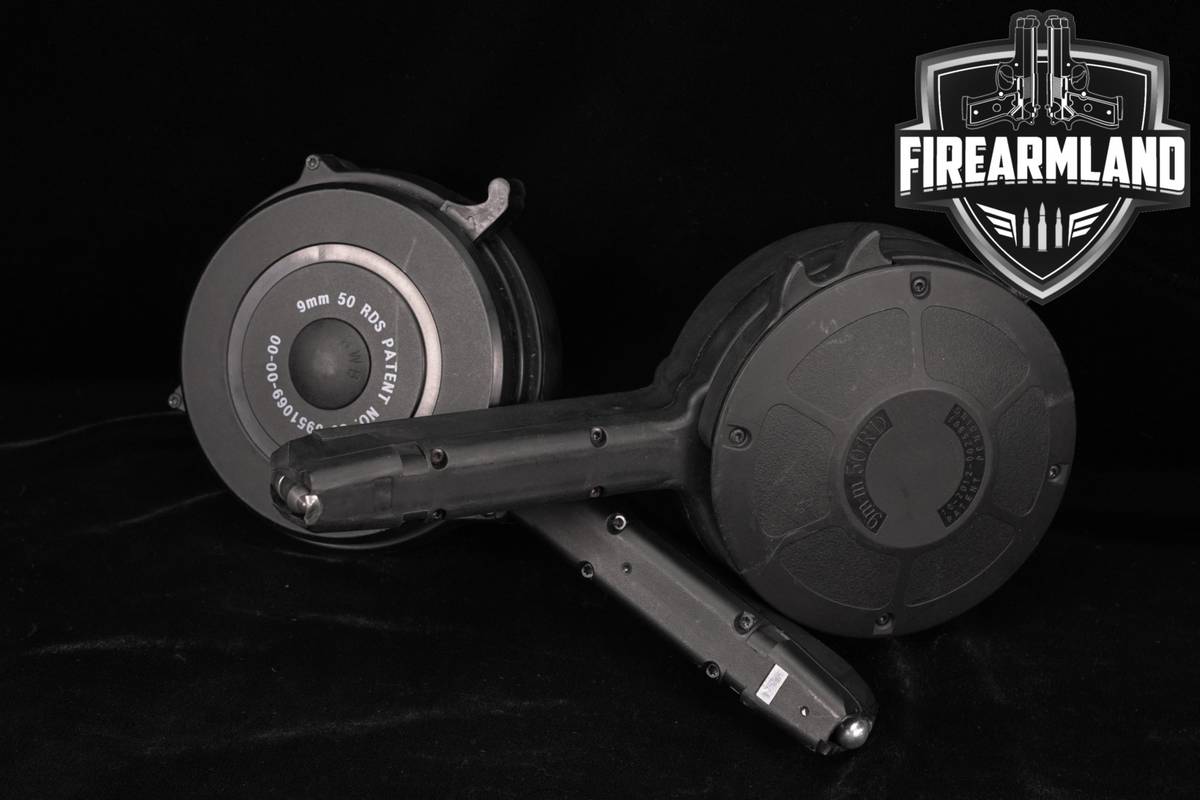 TWO (2) RWB 50 Round Drum Magazines 9mm Luger Mags