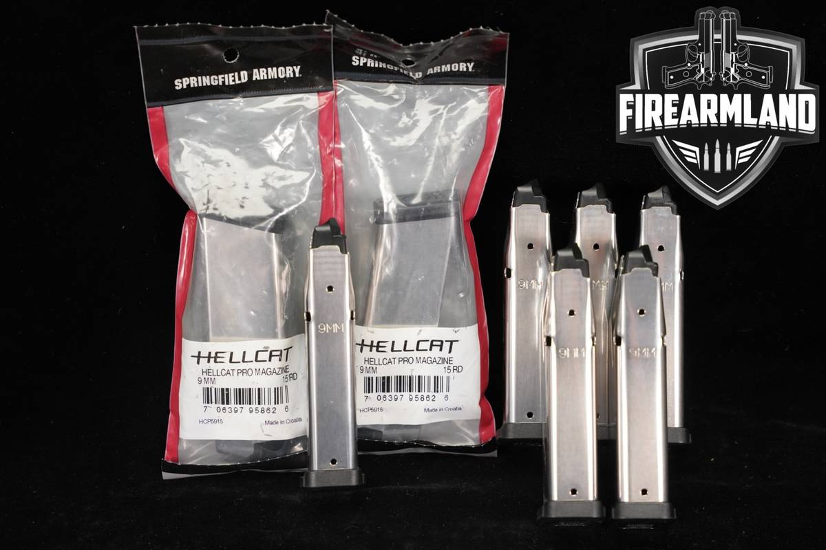 EIGHT (8) Springfield Armory Hellcat Pro 15 Round Magazines 9mm Luger Mags