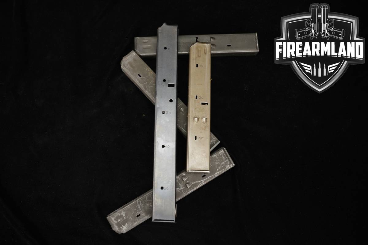 FIVE (5) UZI 32 & 50 Round Magazines 9mm Luger Mags