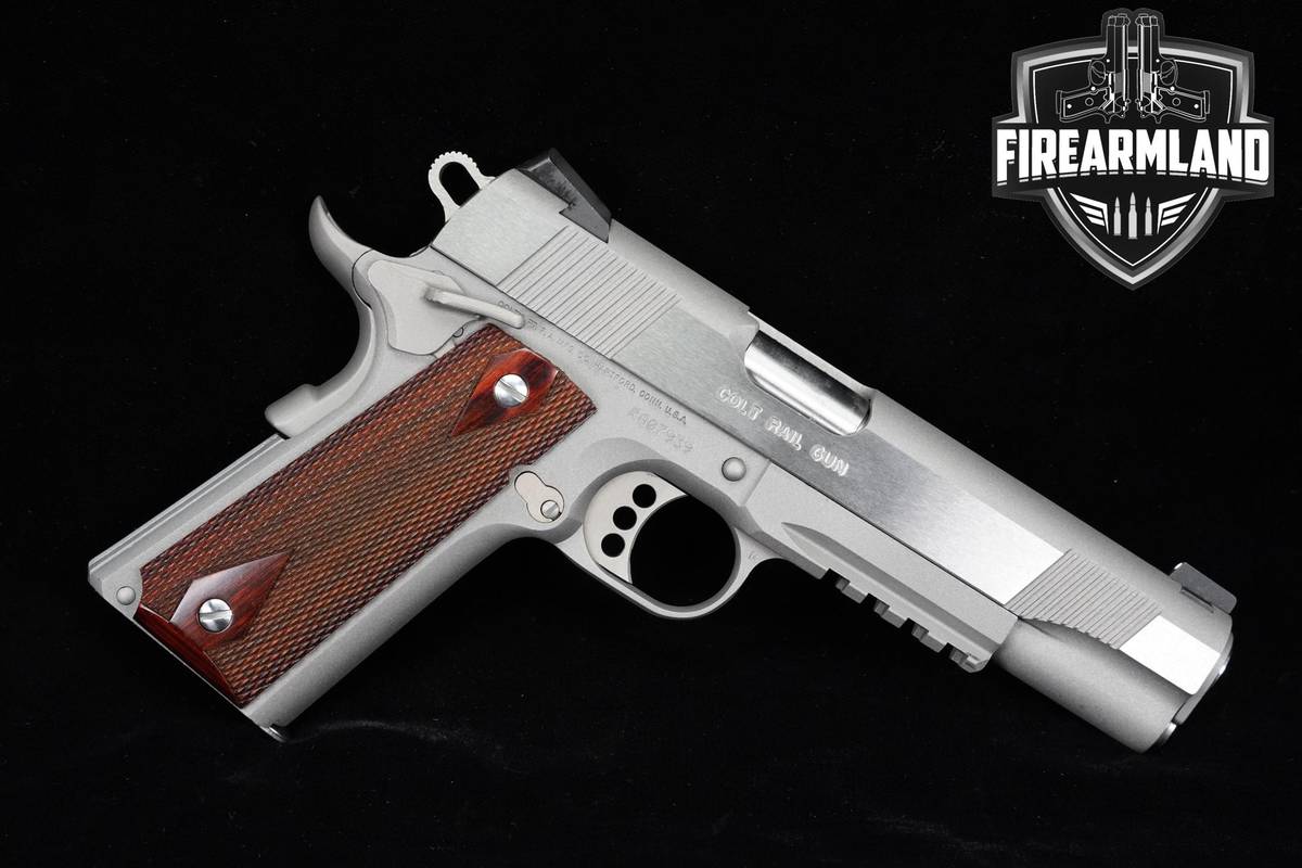 Colt Government Model Rail Gun 45 ACP 1911 5" Stainless +2 MAGS & ORIG CASE