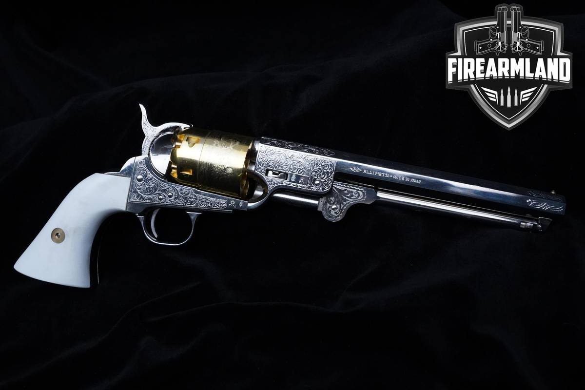 F.lli Pietta Model 1851 Colt Navy 44 BPM 7.5" Polished Steel ENGRAVED