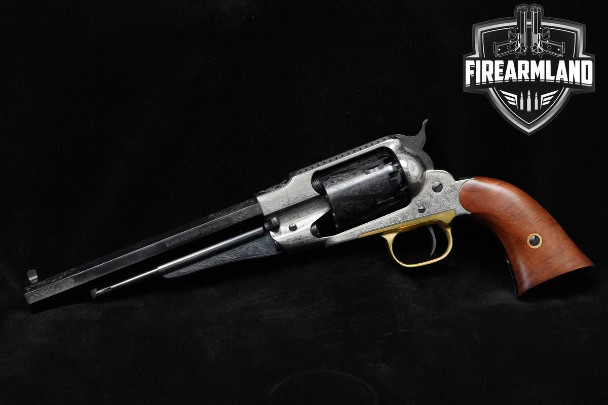 Pietta-Taylor Model 1858 Remington Army Old Silver ENGRAVED 44-BPM +OG-BOX