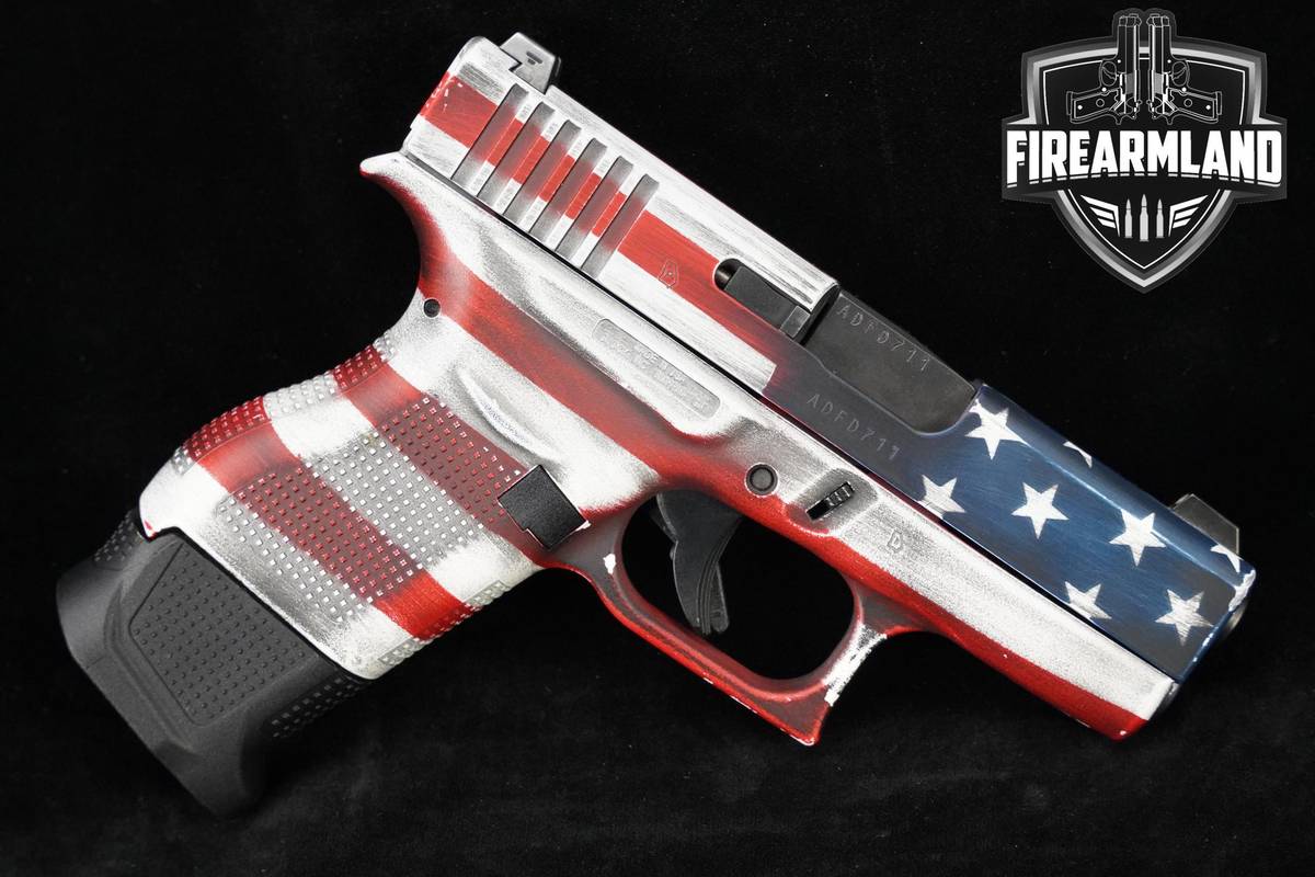 Glock 43 Slimline 9mm Battleworn American Flag Glock-43 G43 +2 MAGS & CASE