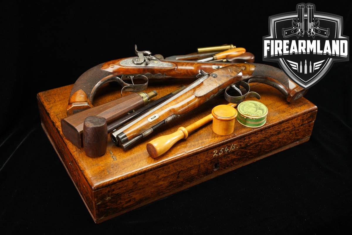 TWIN PAIR CS Rausch 50 Caliber Damascus German Dueling Pistols +BULLET MOLD